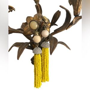Chic Yellow Beaded Tassel Earrings